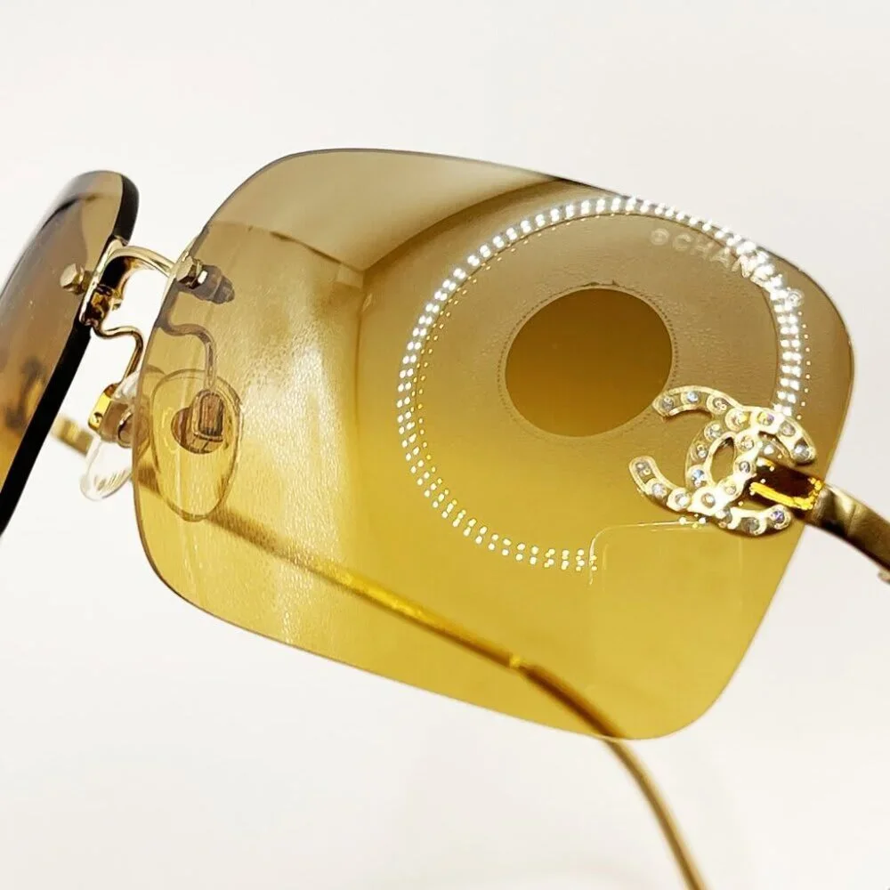 Chanel Vintage Sunglasses Rhinestone CC Logo Rimless Gradient Gold Tint - Picture 10 of 10